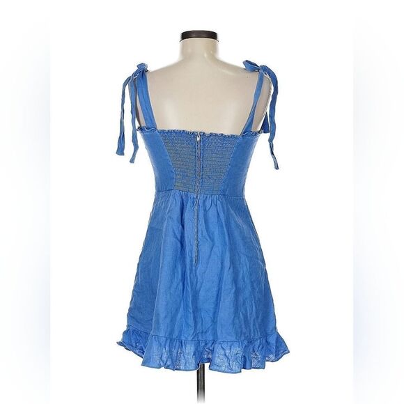 Reformation Desiree Linen Dress Blue in Size 8 - Picture 2 of 9